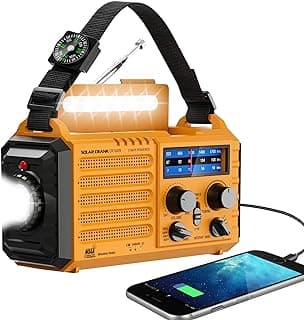 Eoxsmile Emergency Radio with NOAA Weather Alert, 5000mAh Solar Hand Crank Portable AM/FM Shortwave Radio, Rechargeable Battery Powered, US...