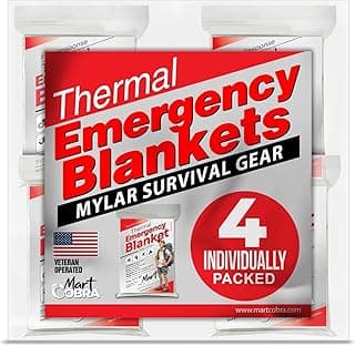 Emergency Blanket 4-Pack Space Mylar Blankets Survival Gear and Supplies Reusable Thermal Camping Hunting Essentials First Aid Car Backpack...