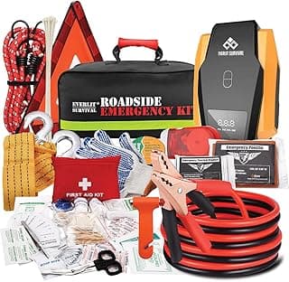 Everlit Survival Car Emergency Kit, Roadside Safety Tool Kit with Gloves,Digital Auto Air Compressor Tire Inflator, First Aid Kit, 12 Feet...