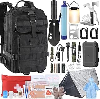 Survival Kit, Survival Gear and Equipment 258 PCS with Water Filter, Emergency Tent, LED Lantern, First Aid Kit Supplies, 25L Backpack for...