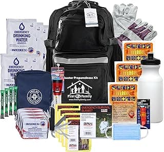 First My Family All-in-One 4 Person, 72 Hour Emergency Survival Kit for Fires, Earthquakes, Hurricanes, Floods, Tsunami and Other Disasters...