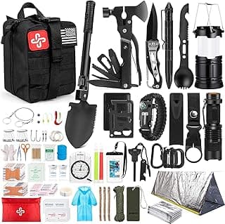 Survival Kit, 250Pcs Survival Gear First Aid Kit with Molle System Compatible Bag and Emergency Tent, Emergency Kit for Earthquake, Outdoor...